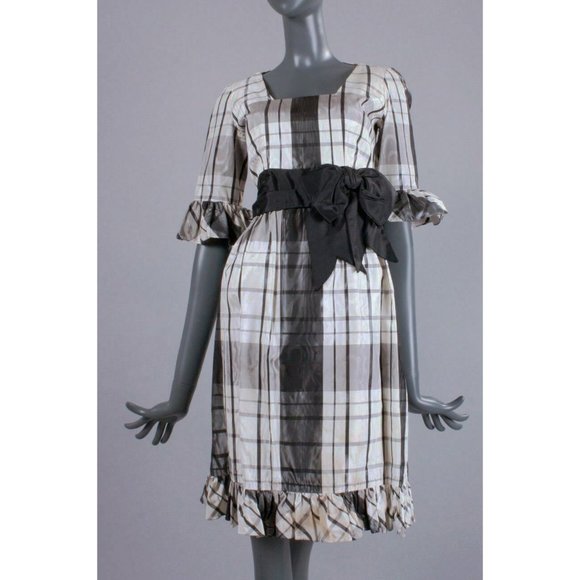 S Vintage 60s Plaid Satin Cocktail Pin Up Dress - Picture 2 of 8